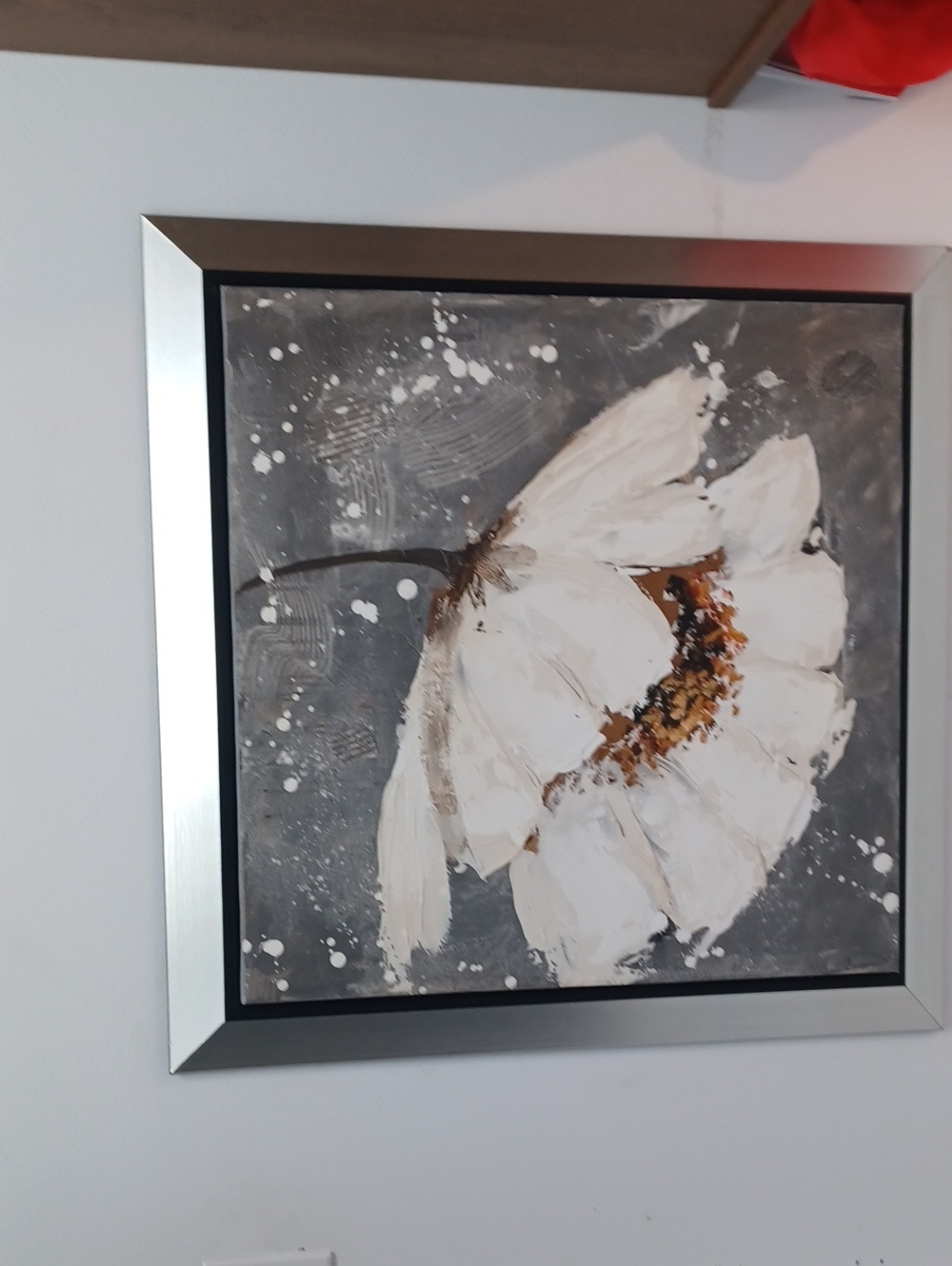 Neutral White Floral Canvas Art with Silver Frame